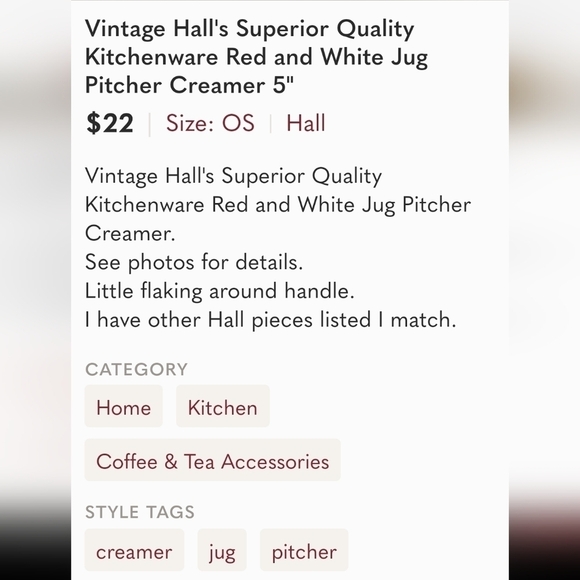 Vintage Hall's Superior Quality Kitchenware Red and White Jug Creamer 5" - Picture 13 of 13